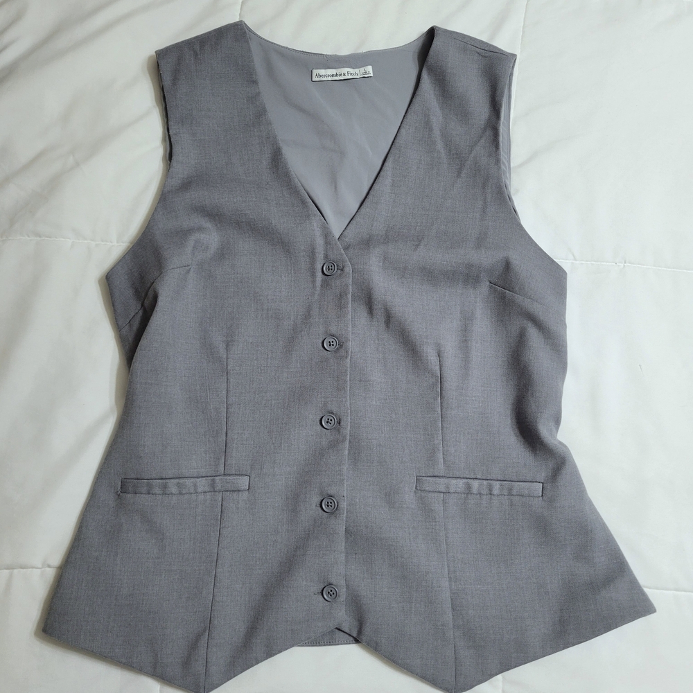 Abercrombie & Fitch Light Gray V-Neck Button Vest